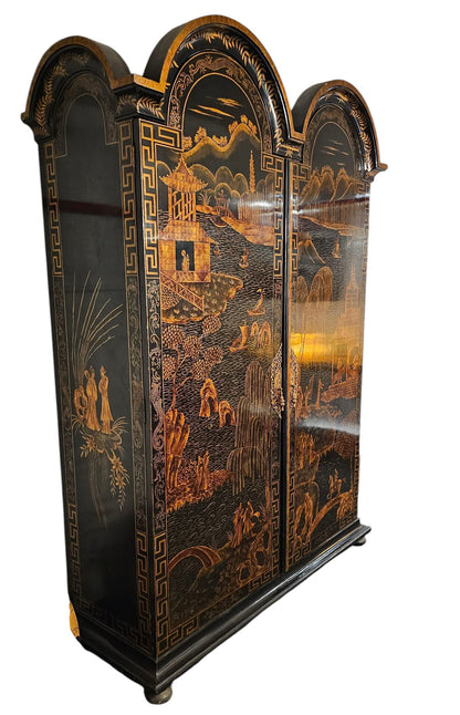 Chinoiserie Armoire Hand-Painted Gold Asian Landscape
