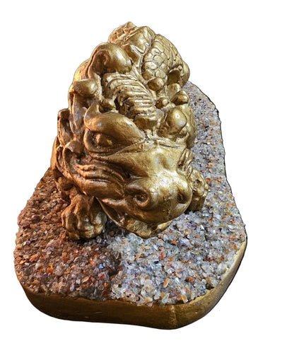 Golden Dragon Sculpture on Crystal Base