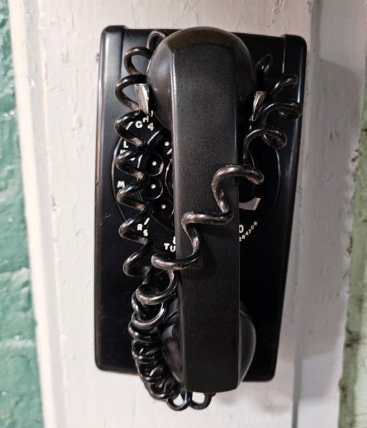 Black Wall-Mounted Rotary Telephone — Industrial Mid-Century Icon