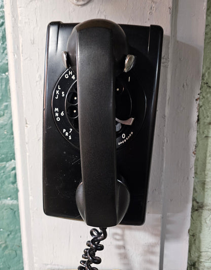 Black Wall-Mounted Rotary Telephone — Industrial Mid-Century Icon