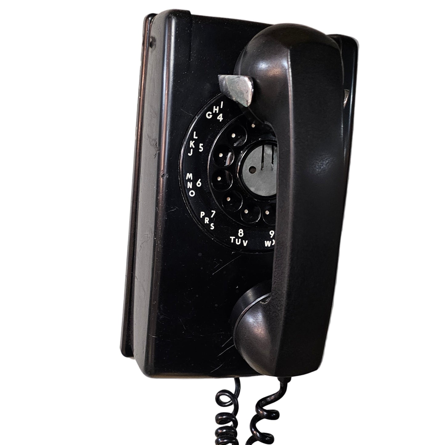 Black Wall-Mounted Rotary Telephone — Industrial Mid-Century Icon