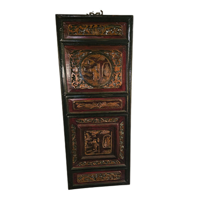 Chinese Carved Wood Panels – 19th Century Lacquered Wall Art with Gilded Relief