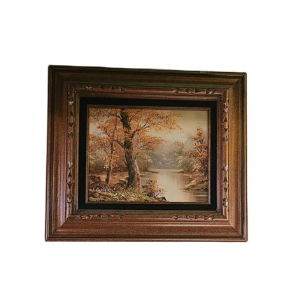 I. Cafieri Oil Painting – Autumn River Landscape in Ornate Wooden Frame