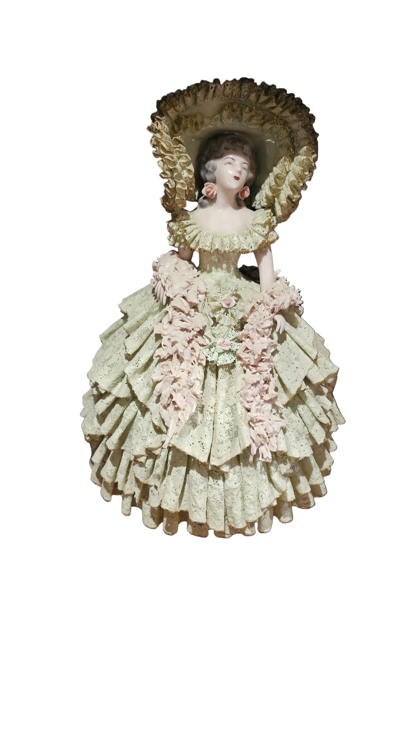 Heirlooms of Tomorrow Lace Porcelain Figurine – Vintage Handcrafted Lady in Ruffled Gown