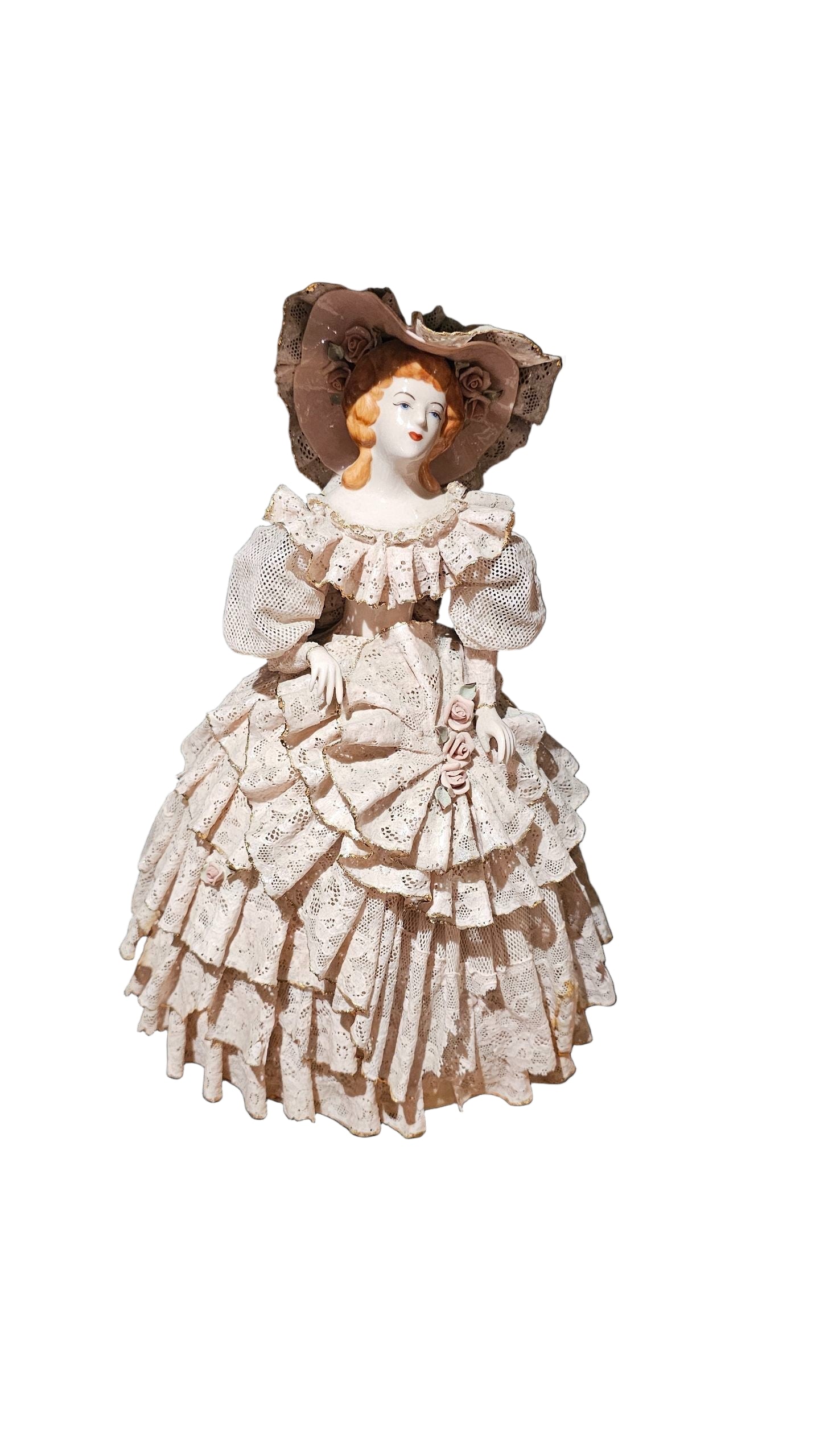 Heirlooms of Tomorrow Lace Porcelain Figurine – Vintage Handcrafted Lady in Ruffled Gown