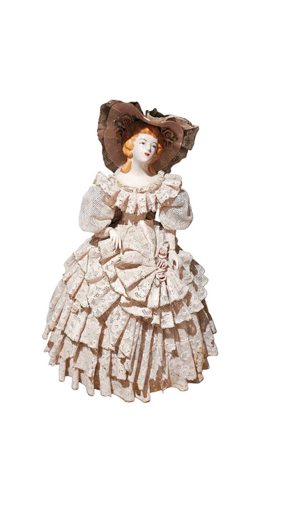 Heirlooms of Tomorrow Lace Porcelain Figurine – Vintage Handcrafted Lady in Ruffled Gown