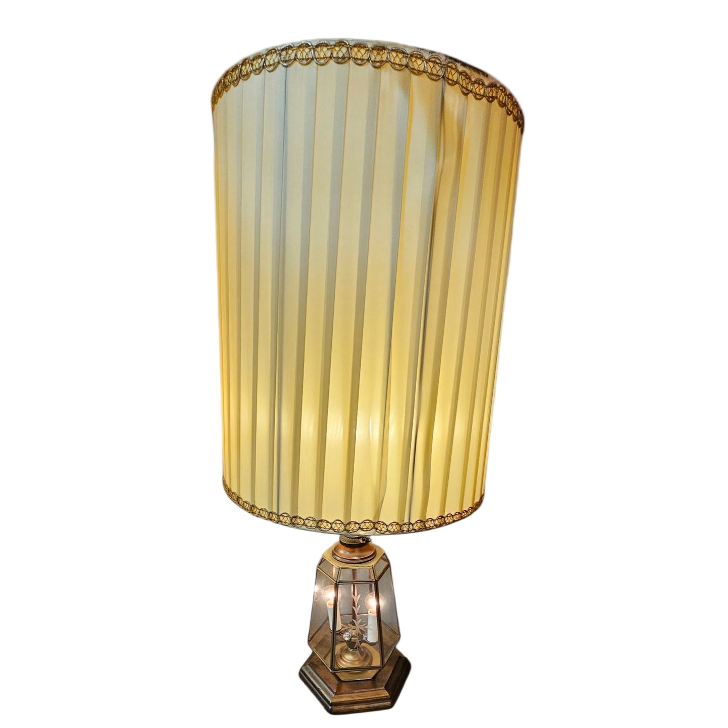 Hexagonal Glass Lamps with Pleated Shades