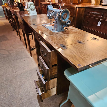 National Sewing Machine + Full Wood Cabinet (Blue Enamel)