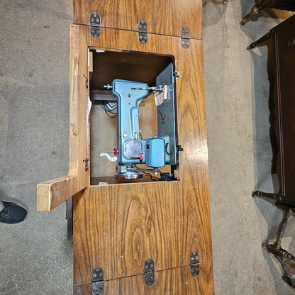 National Sewing Machine + Full Wood Cabinet (Blue Enamel)