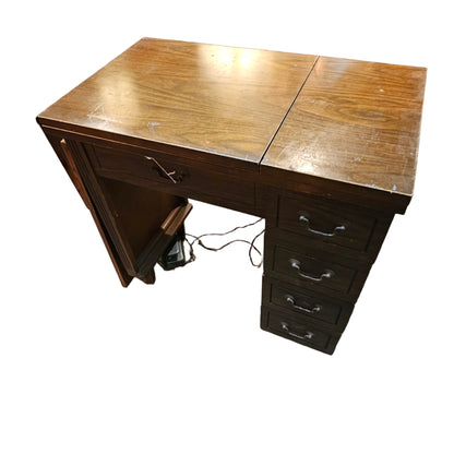 National Sewing Machine + Full Wood Cabinet (Blue Enamel)