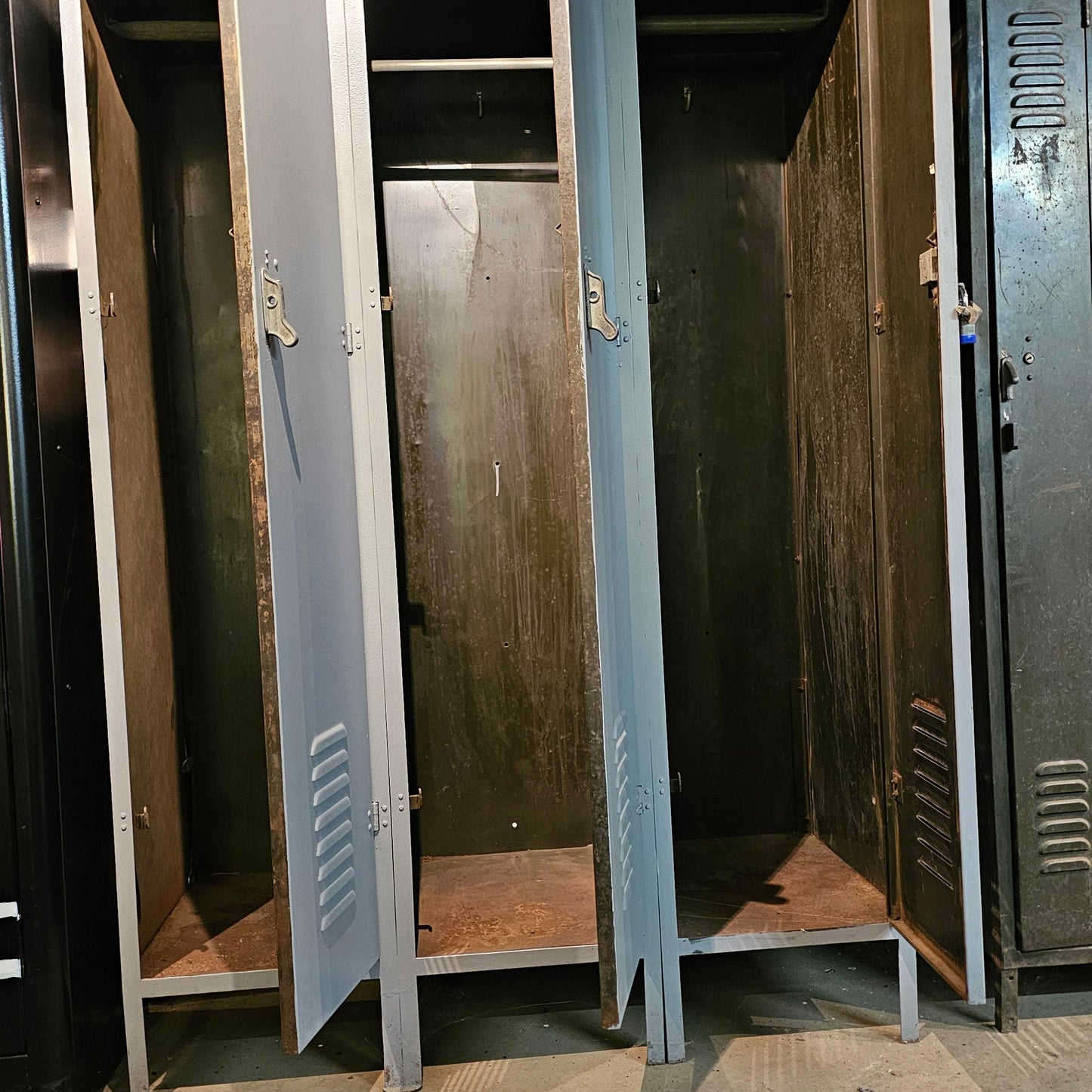 Industrial Grey Metal Locker Trio