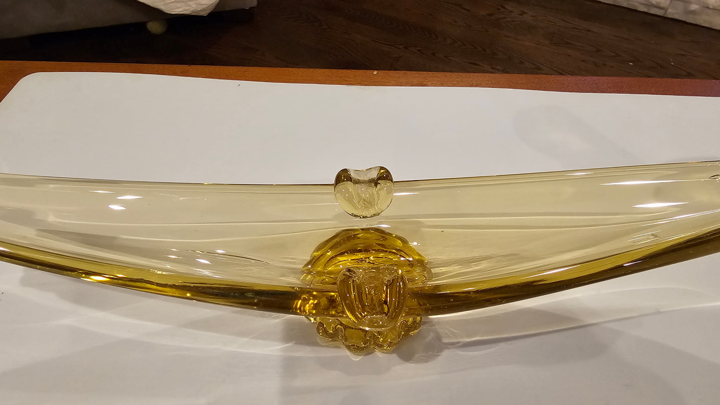Elongated Amber Art Glass Centerpiece