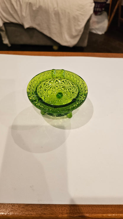 Green Pressed Glass Daisy-Cut Ashtray
