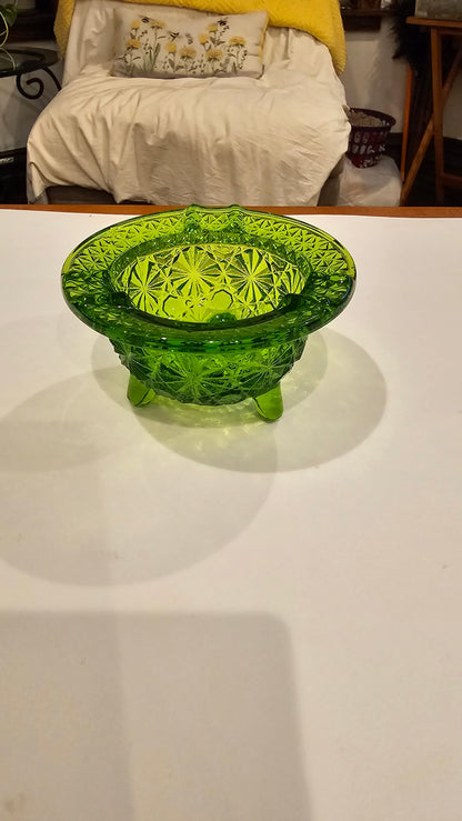 Green Pressed Glass Daisy-Cut Ashtray