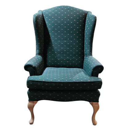 Teal Wingback Chair with Queen Anne Legs