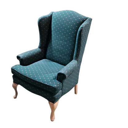 Teal Wingback Chair with Queen Anne Legs