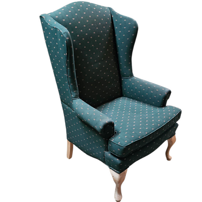 Teal Wingback Chair with Queen Anne Legs