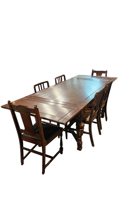 Dining Table & 6 Chair Set | Antique Carved Wood