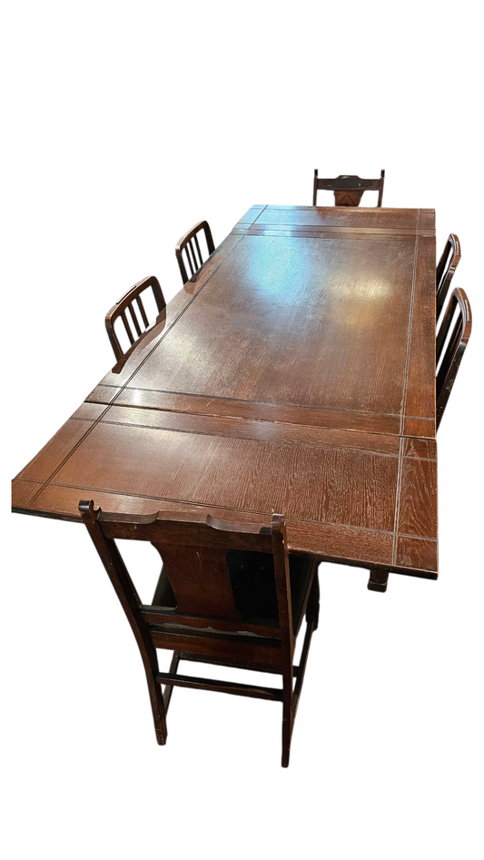 Dining Table & 6 Chair Set | Antique Carved Wood