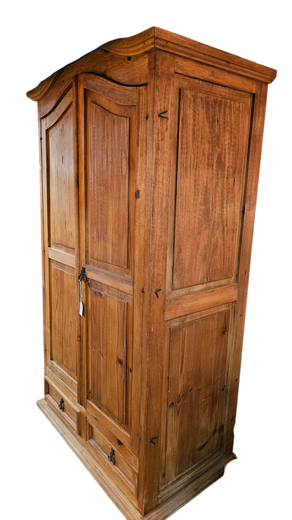 Solid Wood Wardrobe Armoire with Paneled Doors & Hand-Forged Hardware