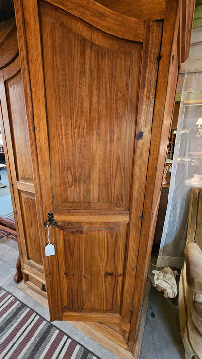 Solid Wood Wardrobe Armoire with Paneled Doors & Hand-Forged Hardware