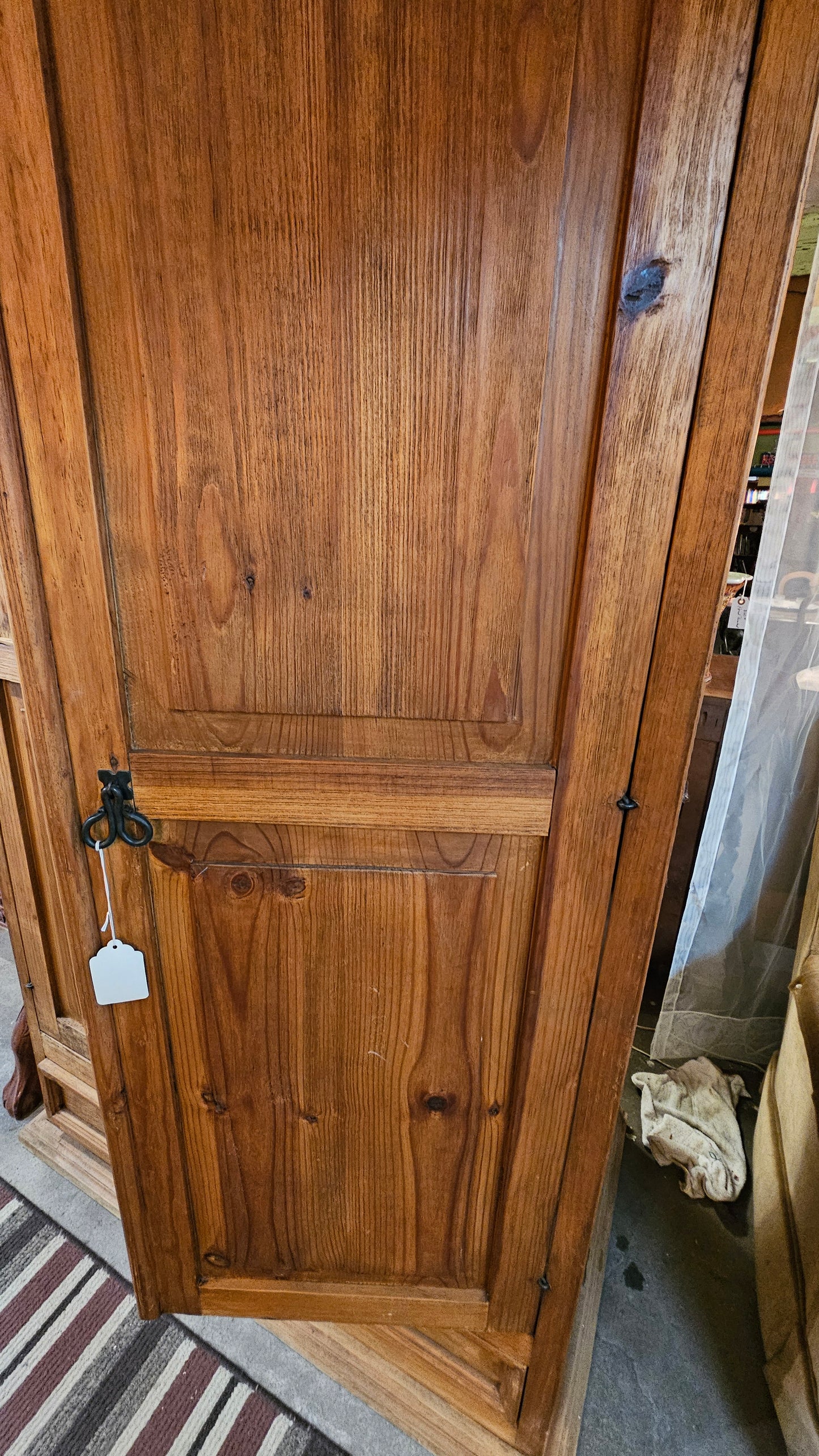 Solid Wood Wardrobe Armoire with Paneled Doors & Hand-Forged Hardware