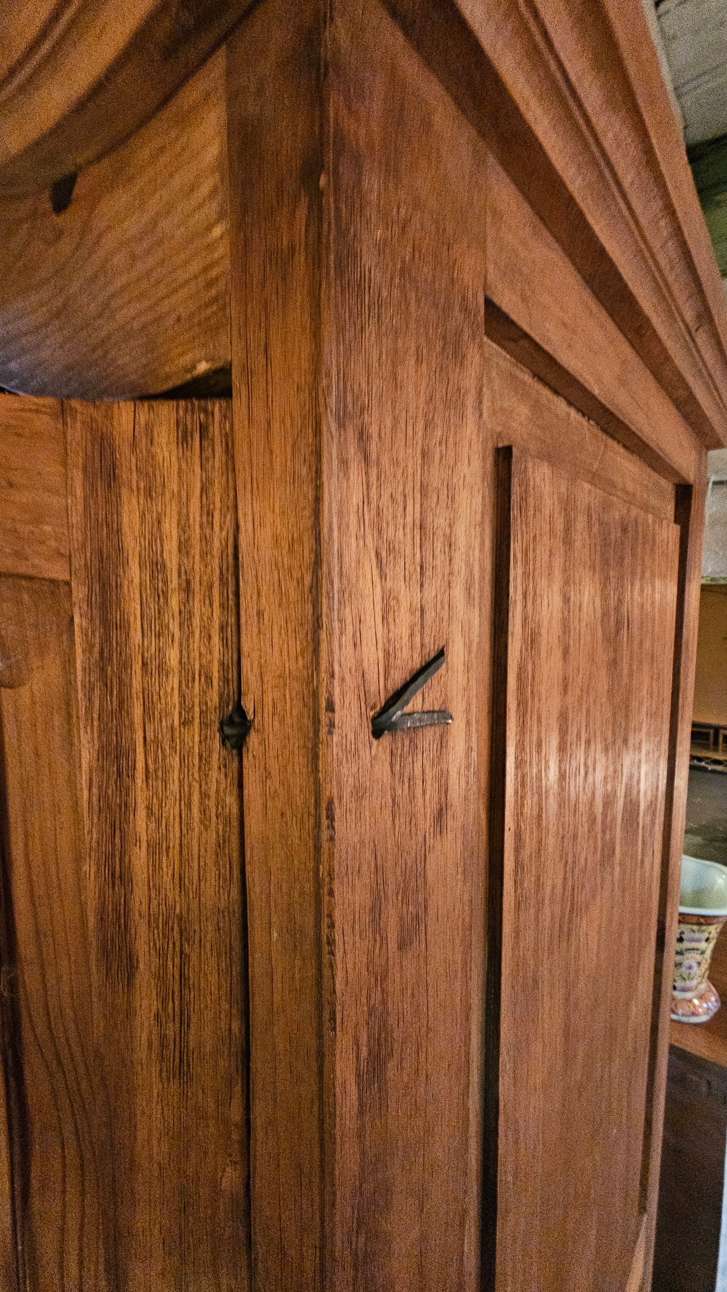 Solid Wood Wardrobe Armoire with Paneled Doors & Hand-Forged Hardware