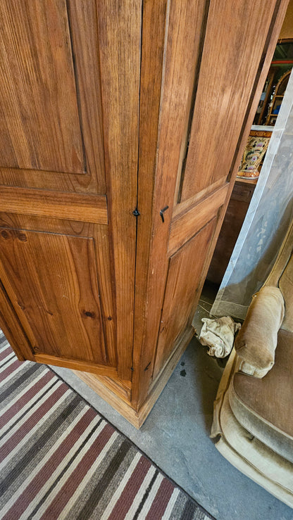 Solid Wood Wardrobe Armoire with Paneled Doors & Hand-Forged Hardware