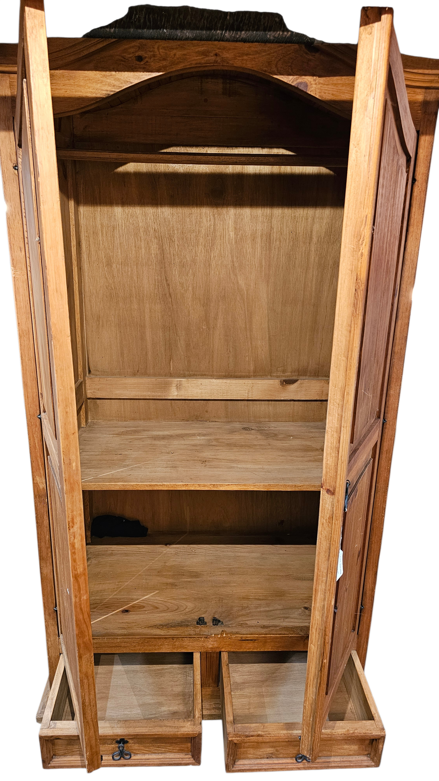 Solid Wood Wardrobe Armoire with Paneled Doors & Hand-Forged Hardware