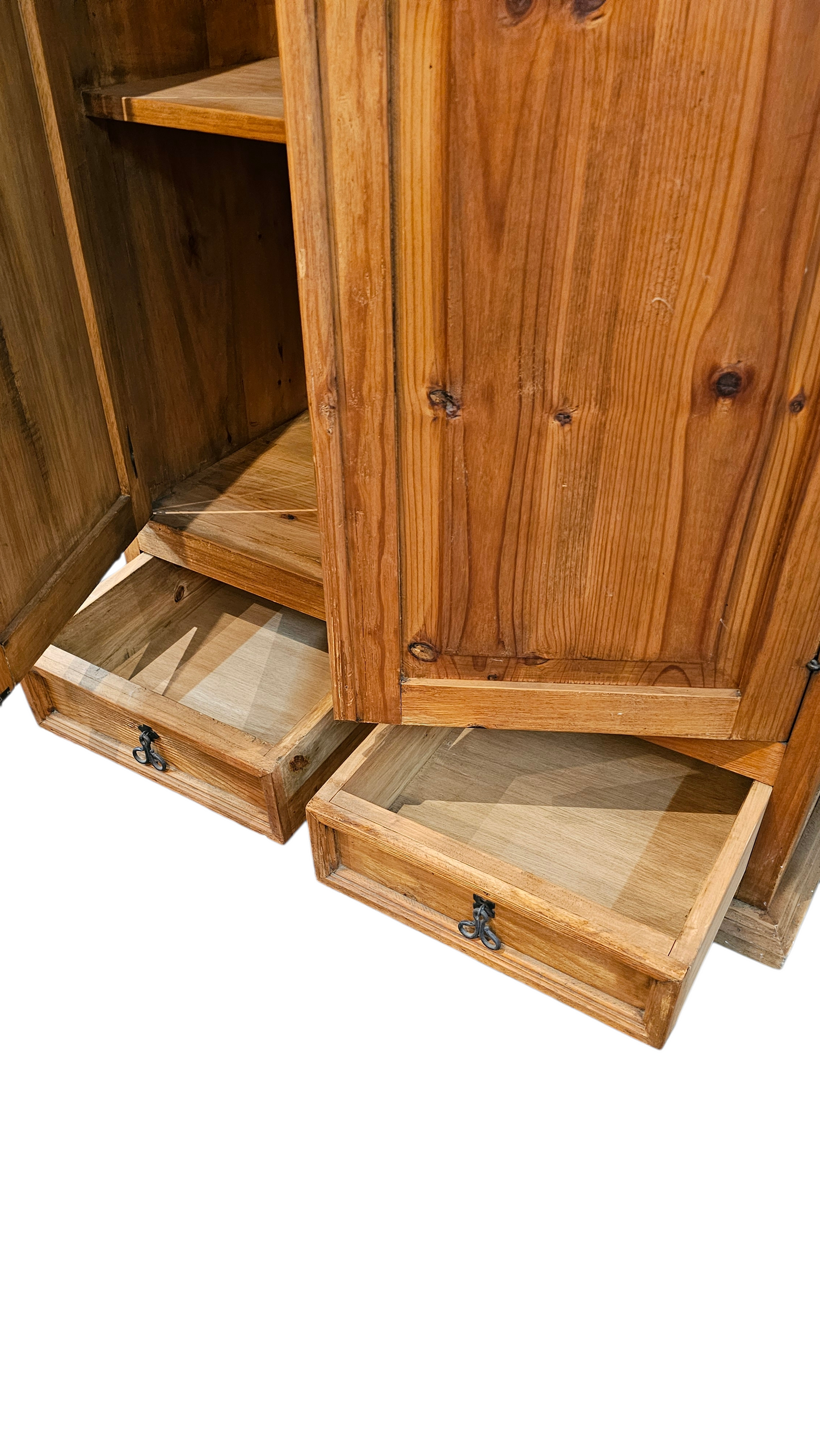 Solid Wood Wardrobe Armoire with Paneled Doors & Hand-Forged Hardware