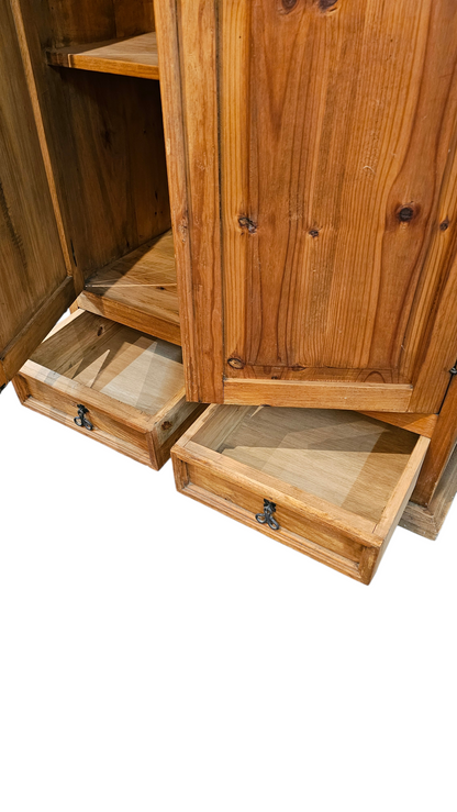 Solid Wood Wardrobe Armoire with Paneled Doors & Hand-Forged Hardware