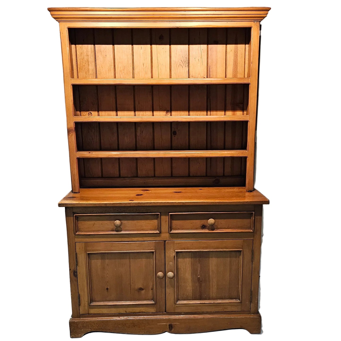 Antique Pine Hutch Sideboard with Open Shelving