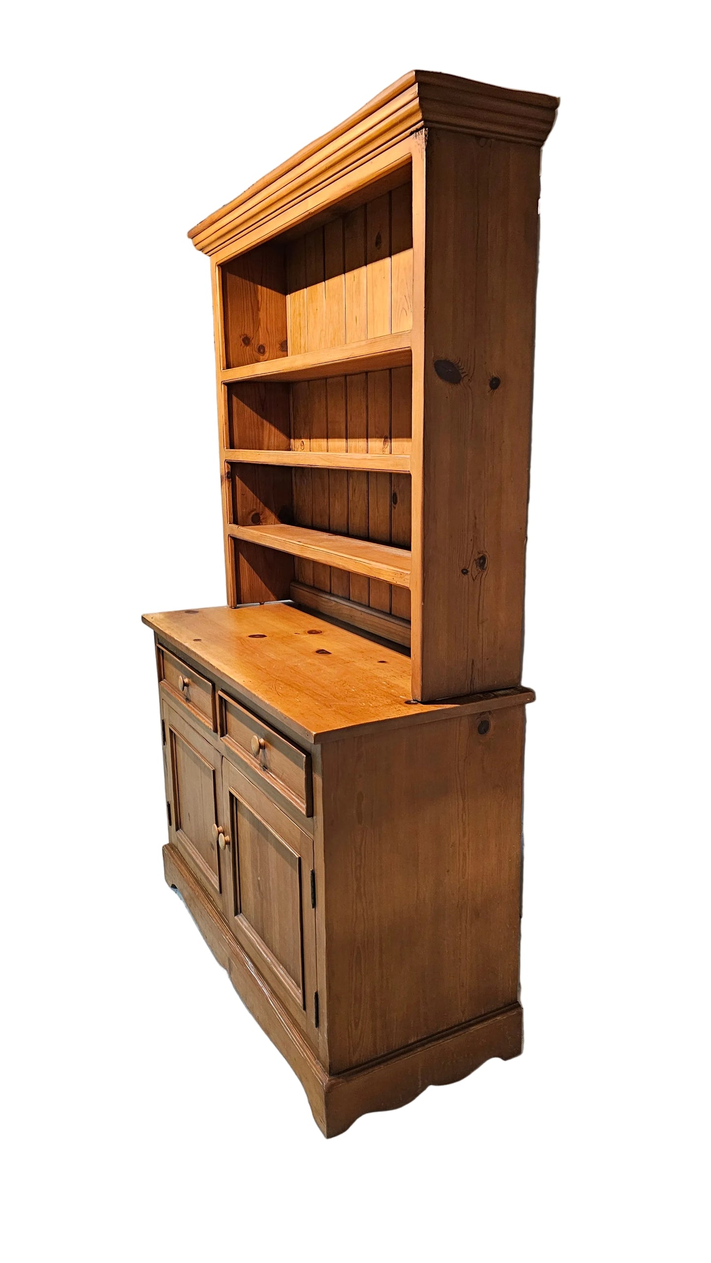 Antique Pine Hutch Sideboard with Open Shelving