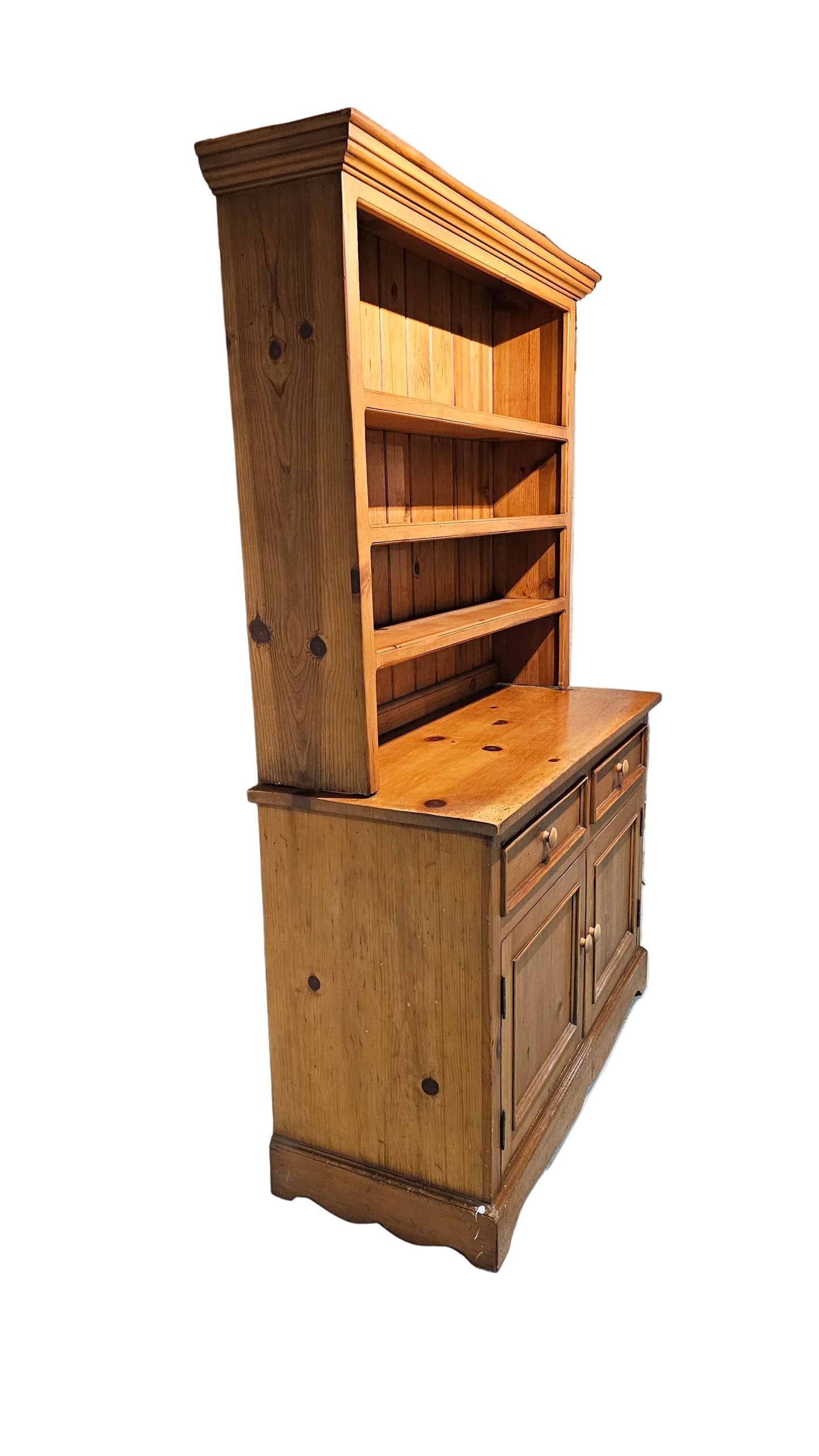 Antique Pine Hutch Sideboard with Open Shelving