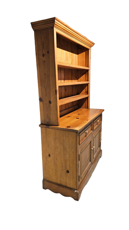 Antique Pine Hutch Sideboard with Open Shelving