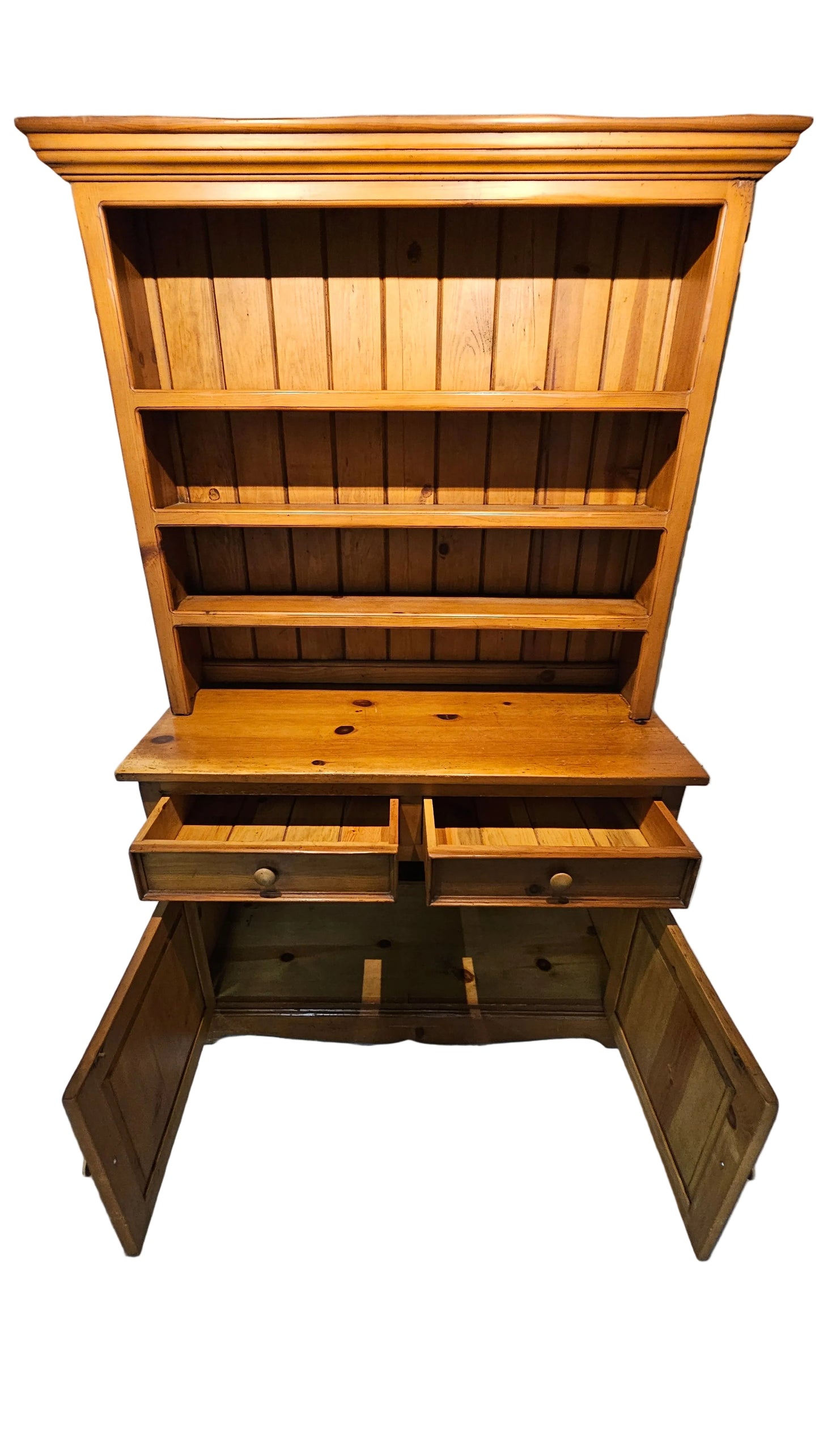 Antique Pine Hutch Sideboard with Open Shelving