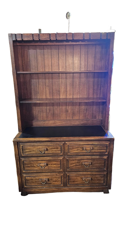 Vintage Solid Wood Hutch with Drawers — Rustic Storage Cabinet
