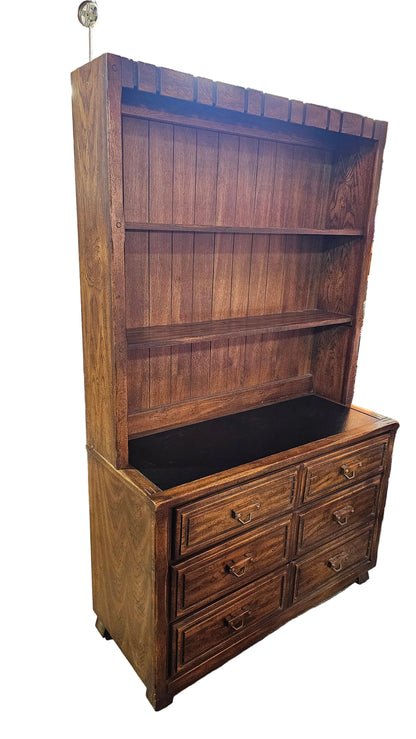 Vintage Solid Wood Hutch with Drawers — Rustic Storage Cabinet