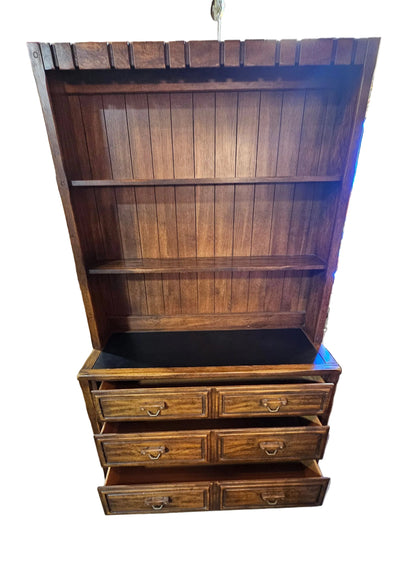 Vintage Solid Wood Hutch with Drawers — Rustic Storage Cabinet