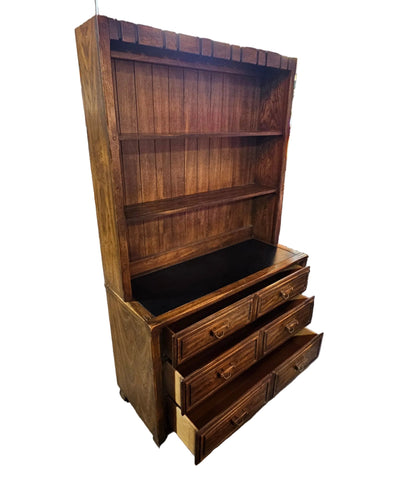 Vintage Solid Wood Hutch with Drawers — Rustic Storage Cabinet