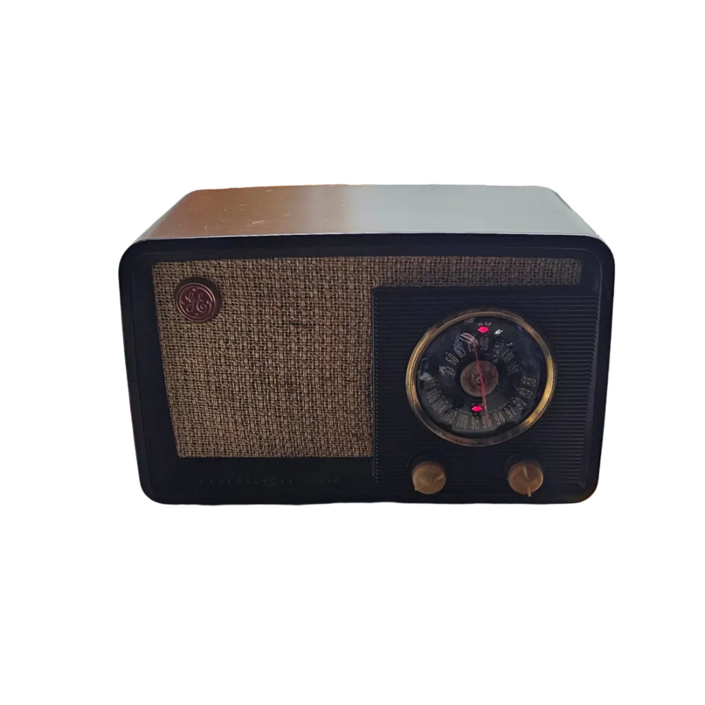 General Electric Tabletop Radio with Round Dial | Mid-Century Tube Radio | Black Bakelite AM Radio