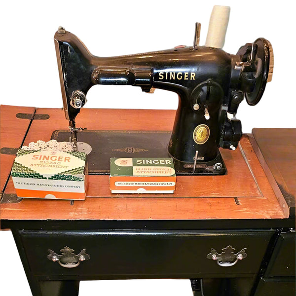 Singer 201 Sewing Machine in Cabinet – Vintage Mid-Century Sewing Tabl ...