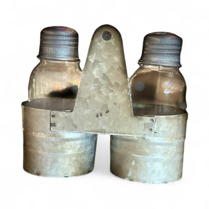Galvanized Metal Caddy with Glass Salt & Pepper Shakers