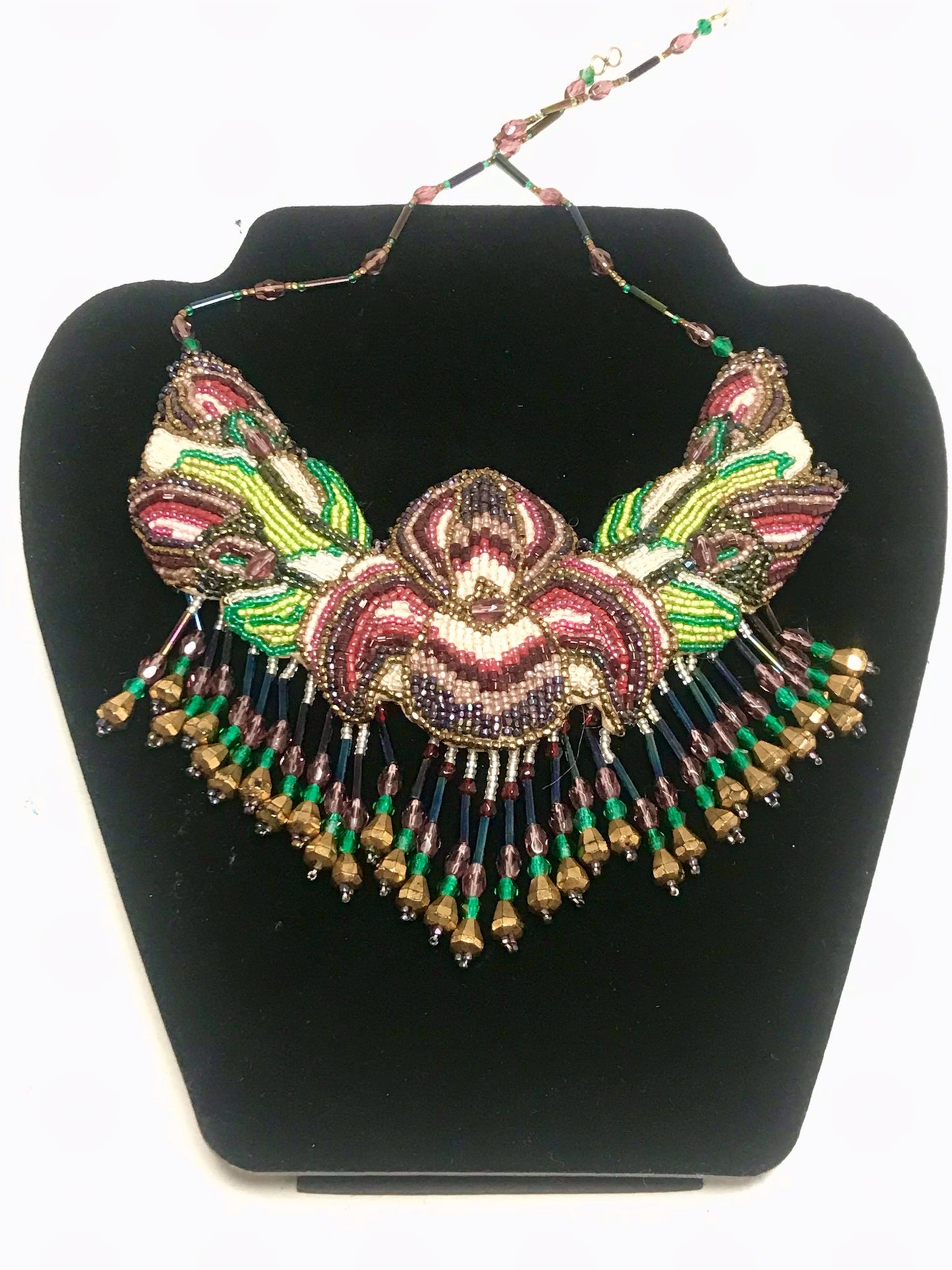 Hand-Beaded Art Deco Revival Statement Necklace – Multicolor Glass Beads