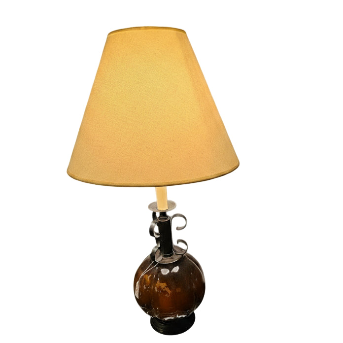 Amber Glass Lamp with Iron Scroll Base