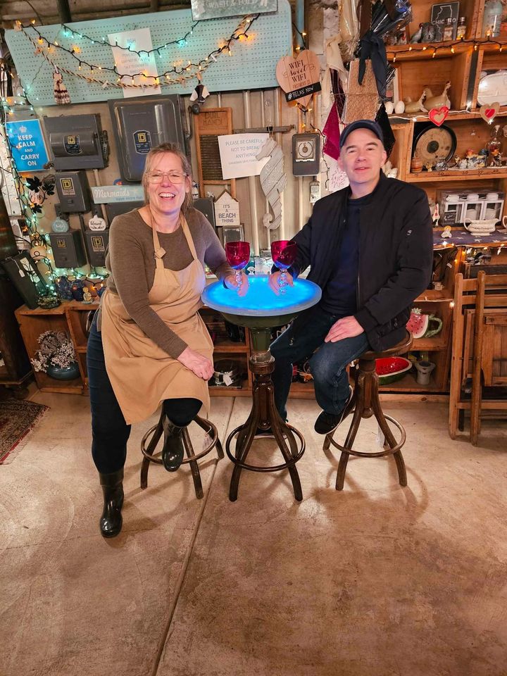 Refinished, Antique Bar Table and Stools