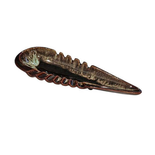 1960s Drip-Glaze Art Pottery Leaf Dish