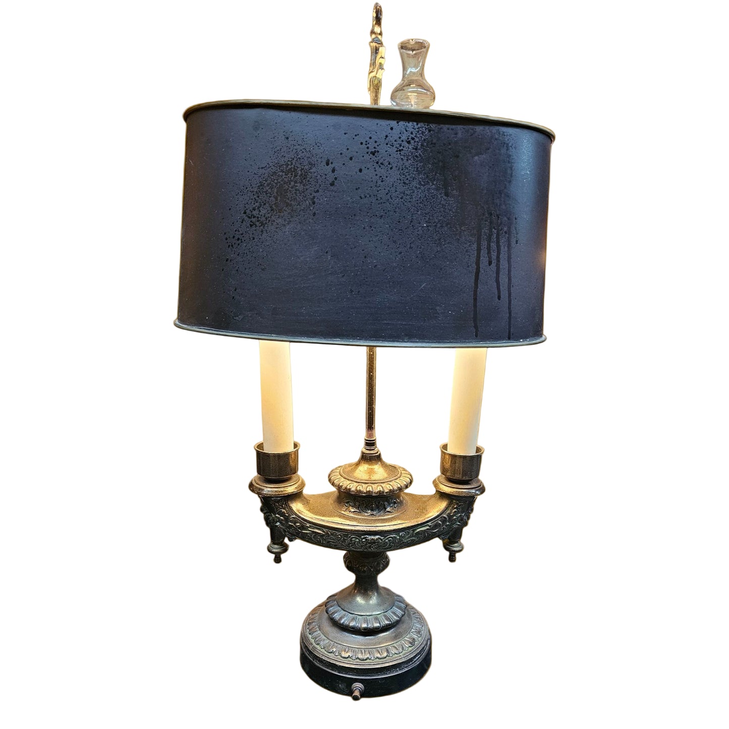 Brass Bouillotte Lamp with Black Shade, French Regency Style