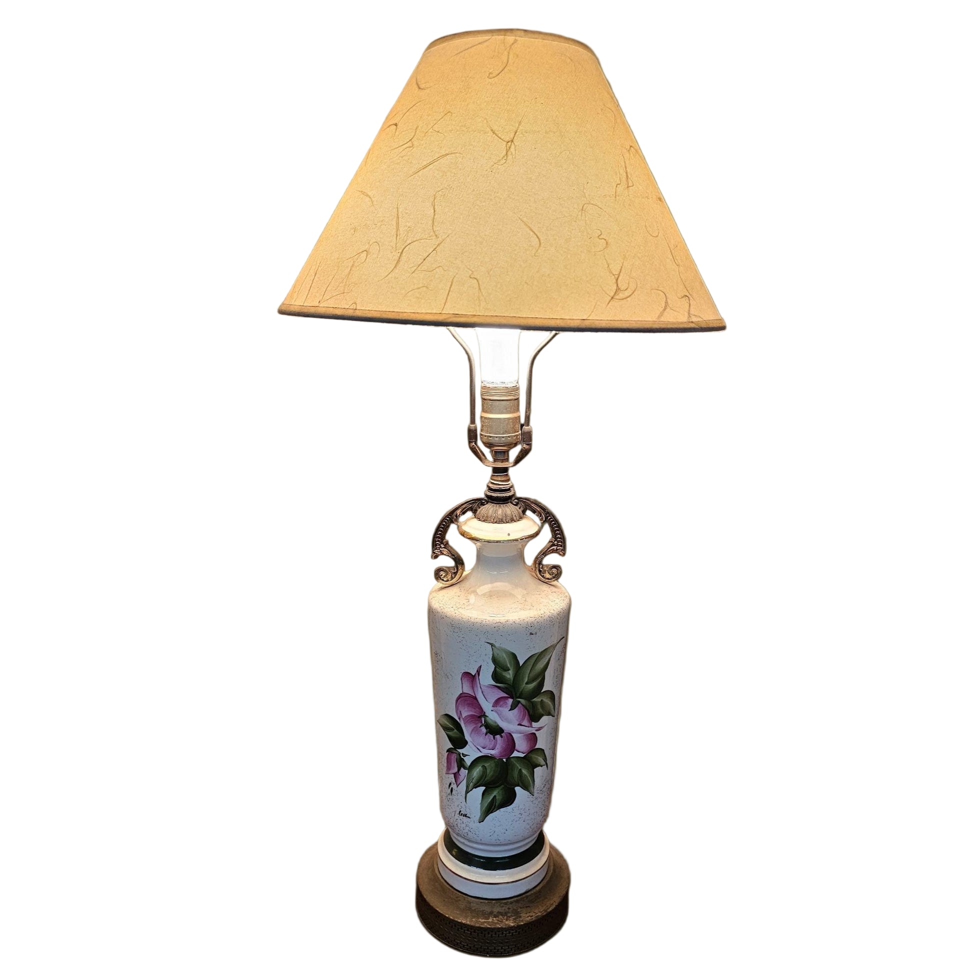 Floral Ceramic Table Lamp with Brass Accents