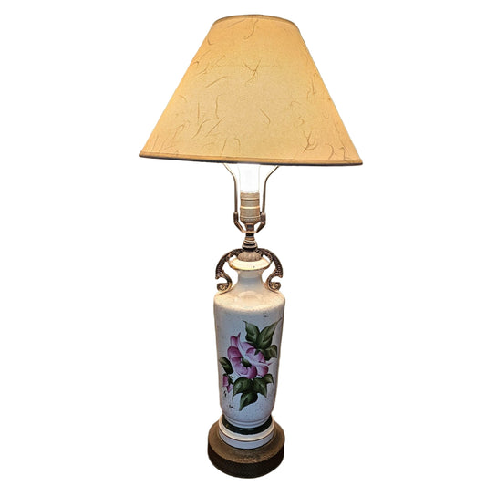 Floral Ceramic Table Lamp with Brass Accents